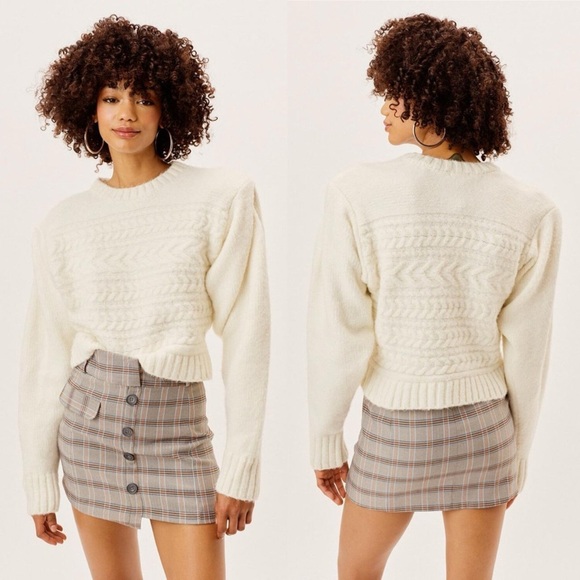 For Love & Lemons Dominique Shoulder Pad Sweater In Ivory Size XSmall - Picture 1 of 15